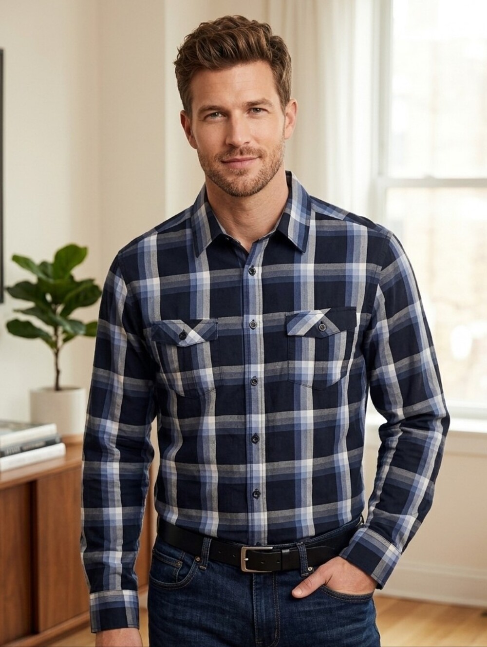 UNLISTED by Kenneth Cole Men's Long Sleeve Plaid Button-Up Shirt Size Med